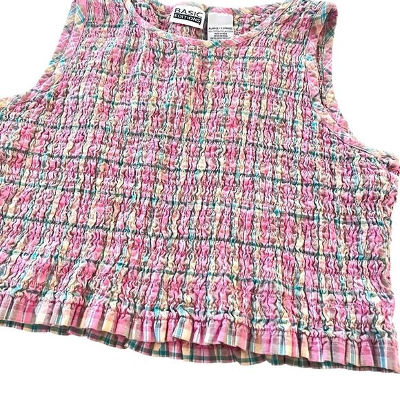 Vintage Smocked Plaid Crop Top - Picture 3 of 5